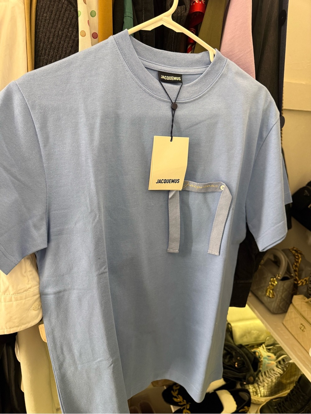 Jacquemus Light Blue Short-Sleeve T-Shirt with Chest Pocket Detail
